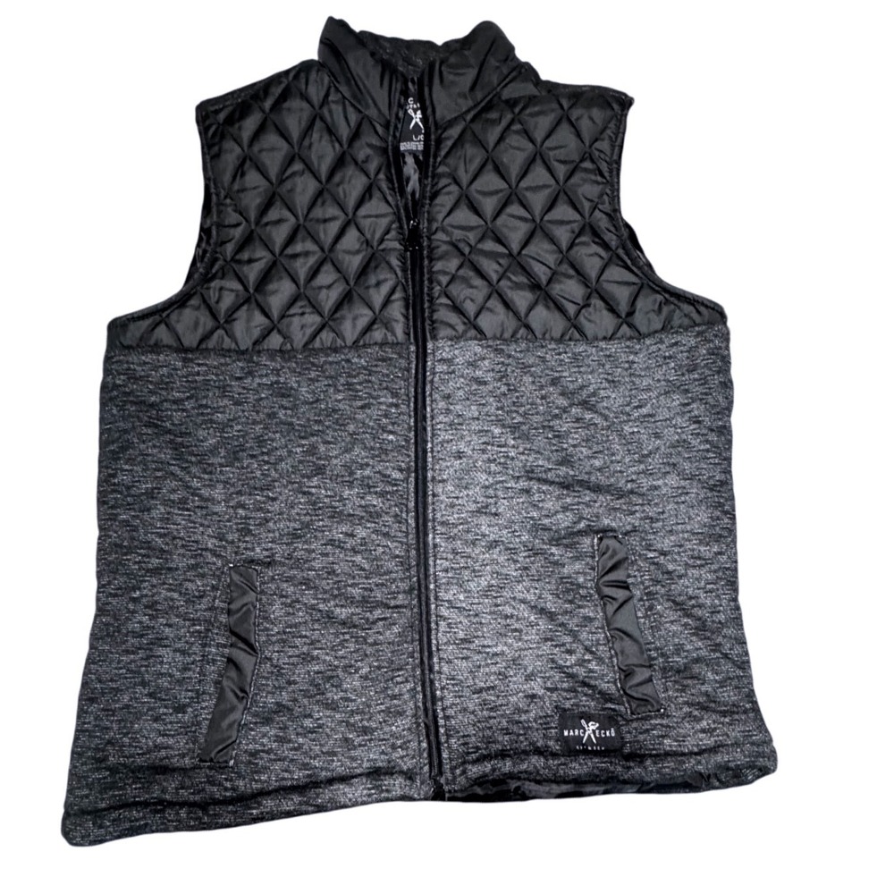 Marc Ecko Vest Mens Large Quilted Mixed Media Full Zip Puffer Black Gray Street